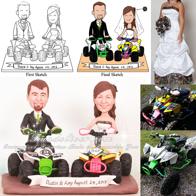 Bride and Groom Riding ATVs Wedding Cake Toppers